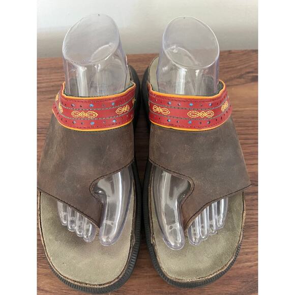VTG Doc Martens Leather Thong Sandals Boho Southwestern Made In England sz 9 - Picture 2 of 5